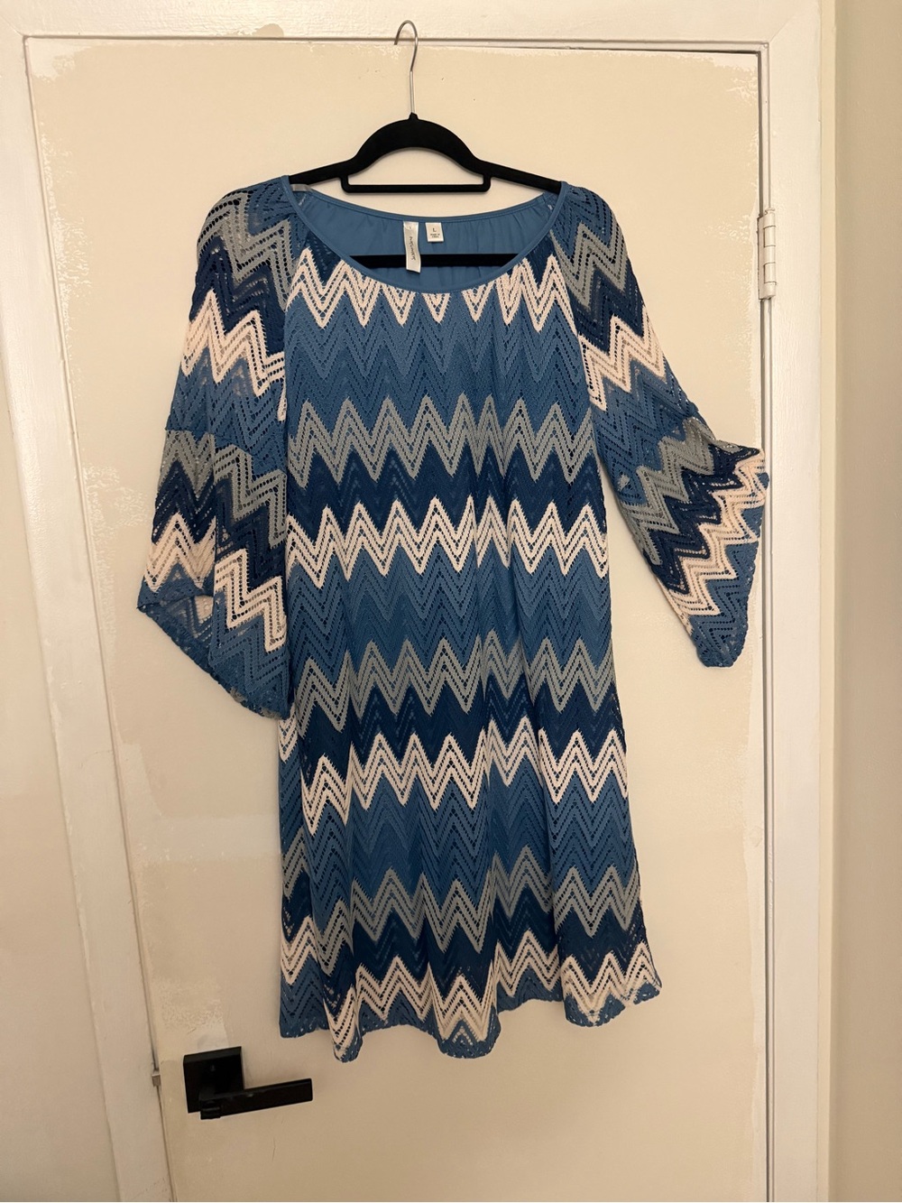 Tacera Blue Chevron Knit Swing Dress
